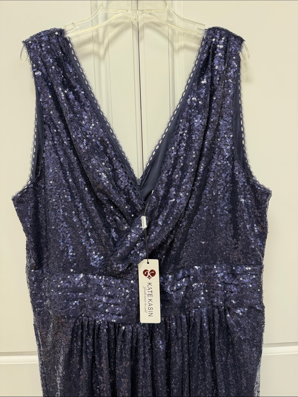 Kate Kasin Dark Blue Sequin Gown. Size 18W. New. - Picture 3 of 17